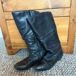 Aldo Black Leather Slouch Mid-Calf Boots